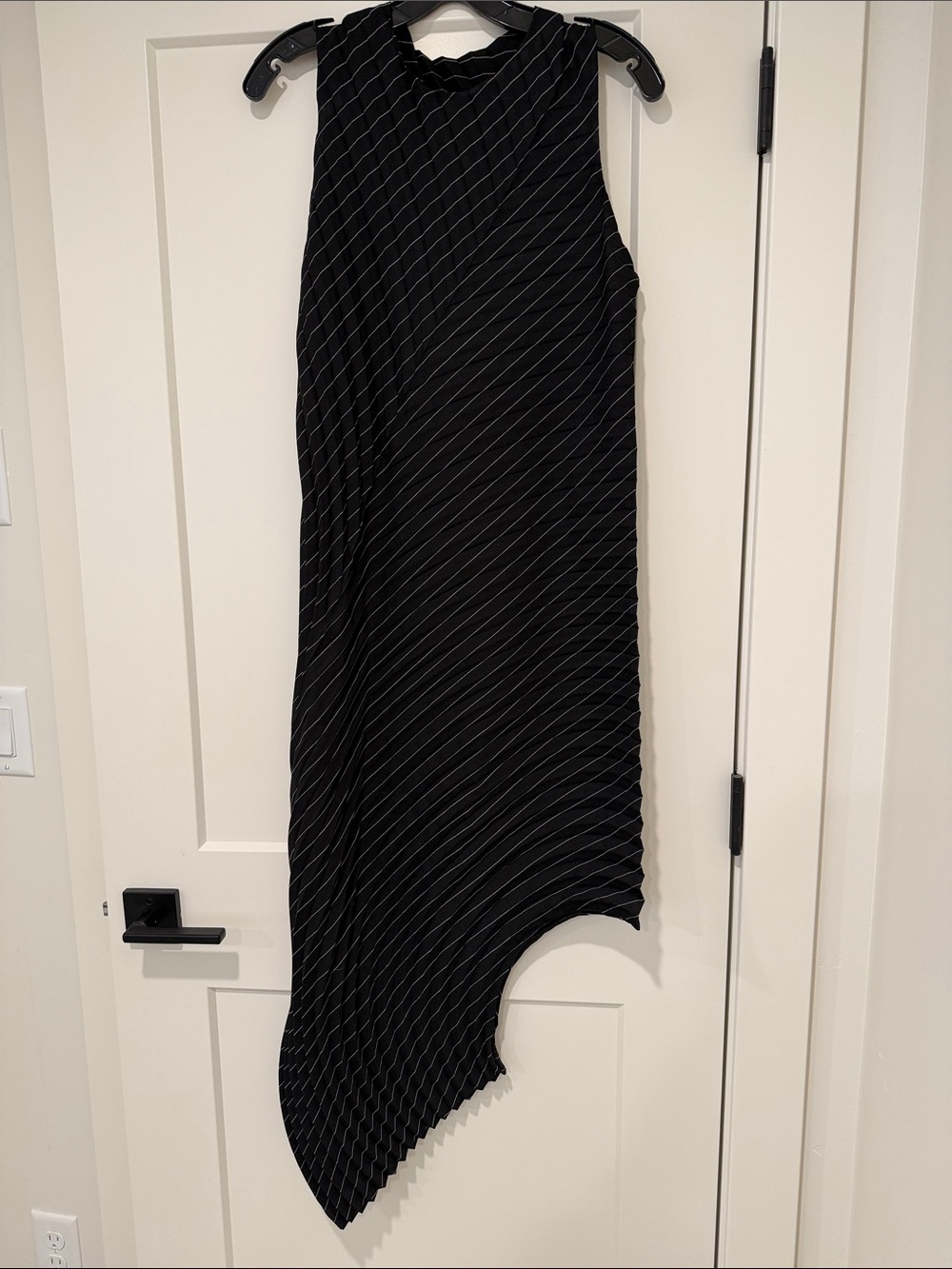 NWT Issey Miyake Asymmetric Black Pleated and Striped Midi Dress